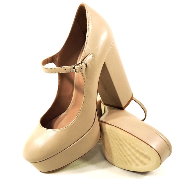 TWINSET 🇮🇹 WOMEN'S BEIGE SOFT LEATHER COMFORT PLATFORM PUMPS - Picture 7 of 8
